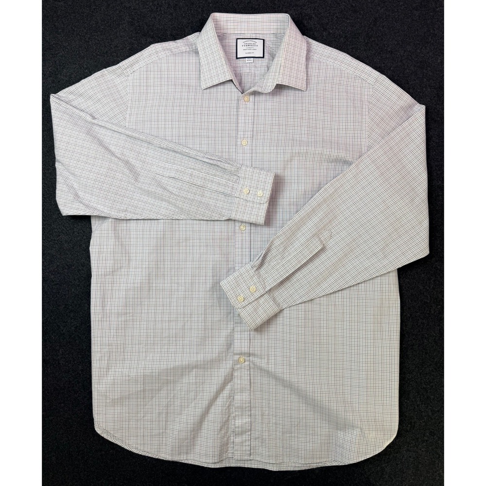Charles Tyrwhitt Mens Classic Fit Cotton Check Dress Shirt 18/37 Blue Purple
